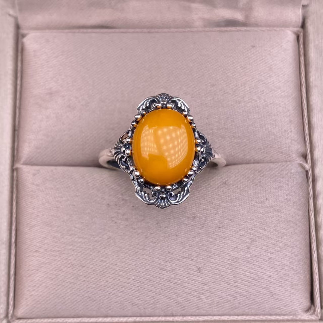 Vintage Royal Gemstone Ring Set (Light Luxury Niche Antiqued Band)