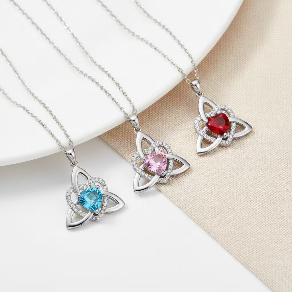 Celtic Knot Heart Birthstone S925 Silver Necklace