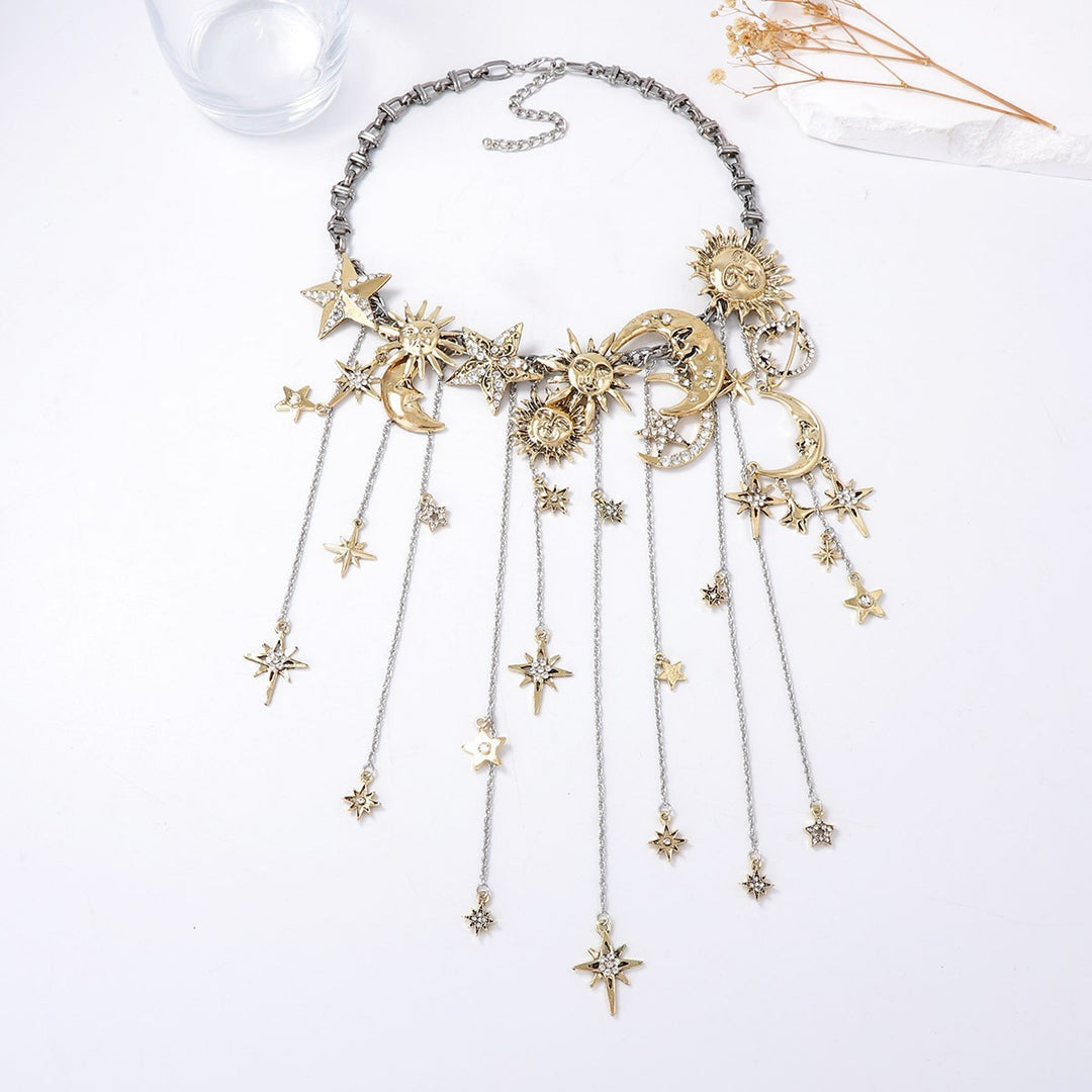Vintage Sun Moon Star Tassel Choker