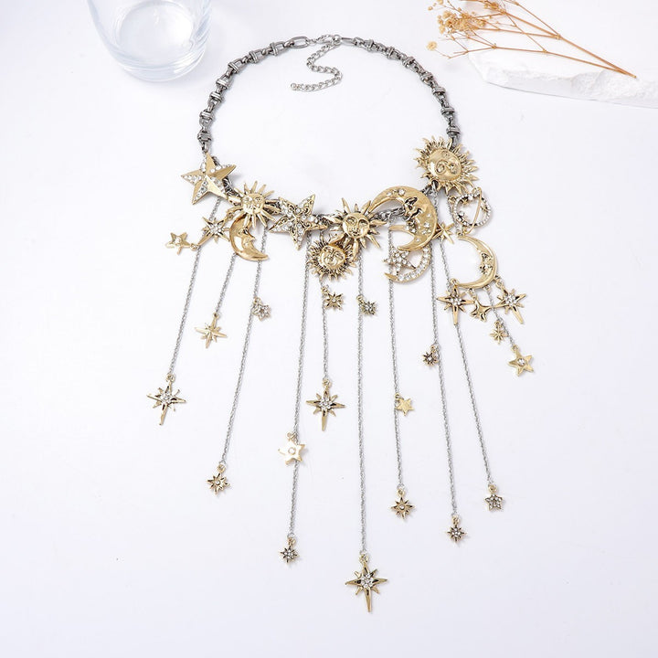 Vintage Sun Moon Star Tassel Choker