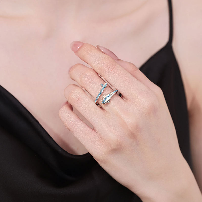 Dolphin diamond Open Ring (2 Colors Ocean-Inspired Band)