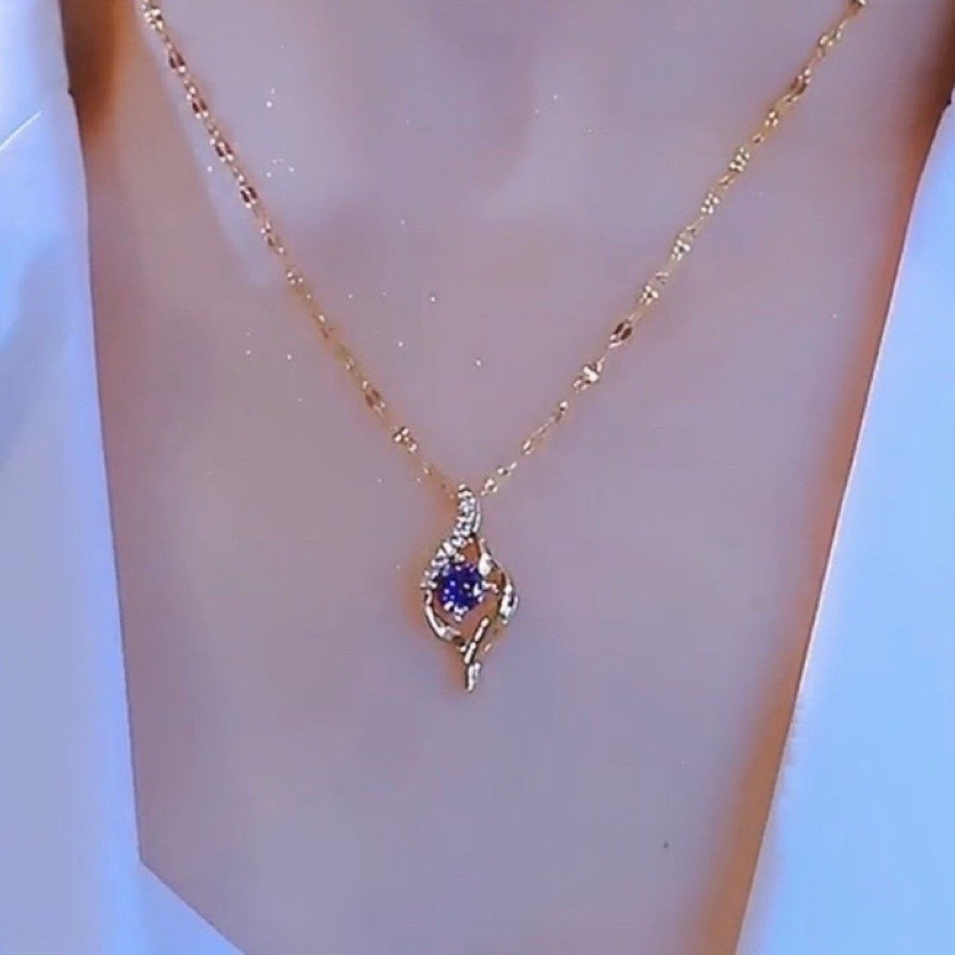 Luxury Streamlined Twisted Purple Diamond Necklace, Elegant Gold Paved Clavicle Chain for Women