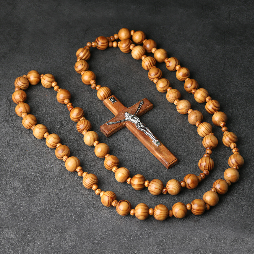 Wooden Rosary Beads with Crucifix Pendant