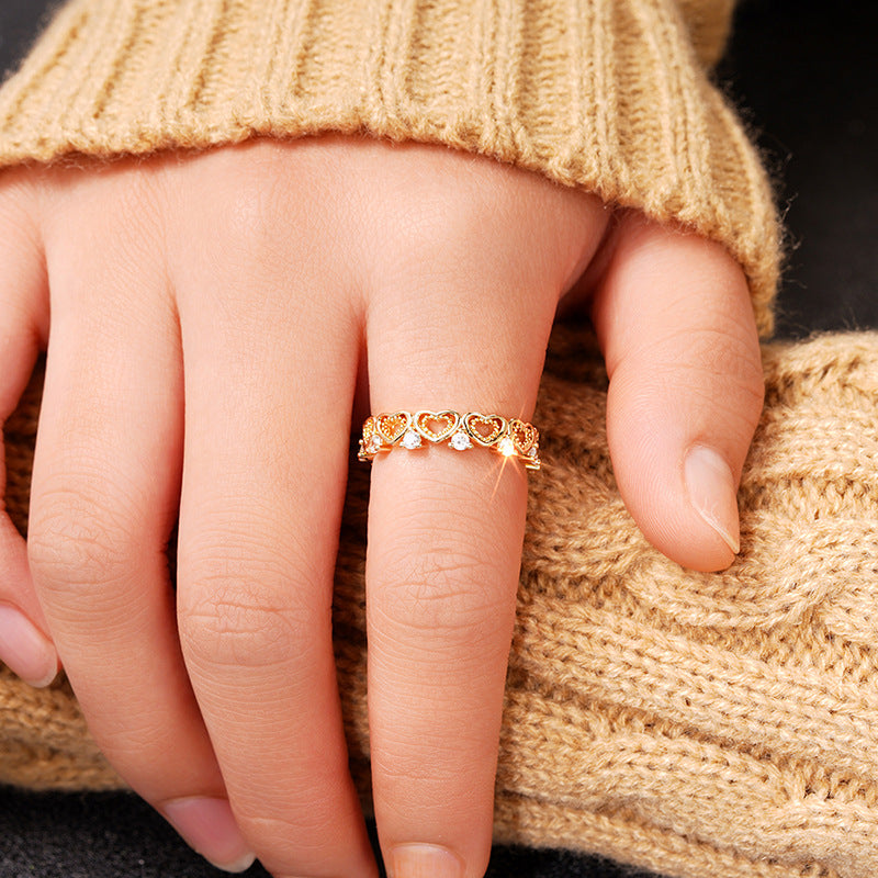 Hollow‑Cut Heart Eternity Band, S925 Sterling Silver Ring With Diamonds, Two‑Tone Available