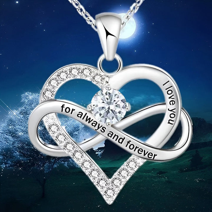 Infinity Intertwined Heart Engraved Birthstone Necklace, Eternal Love Heart Pendant Clavicle Chain with Birthstone