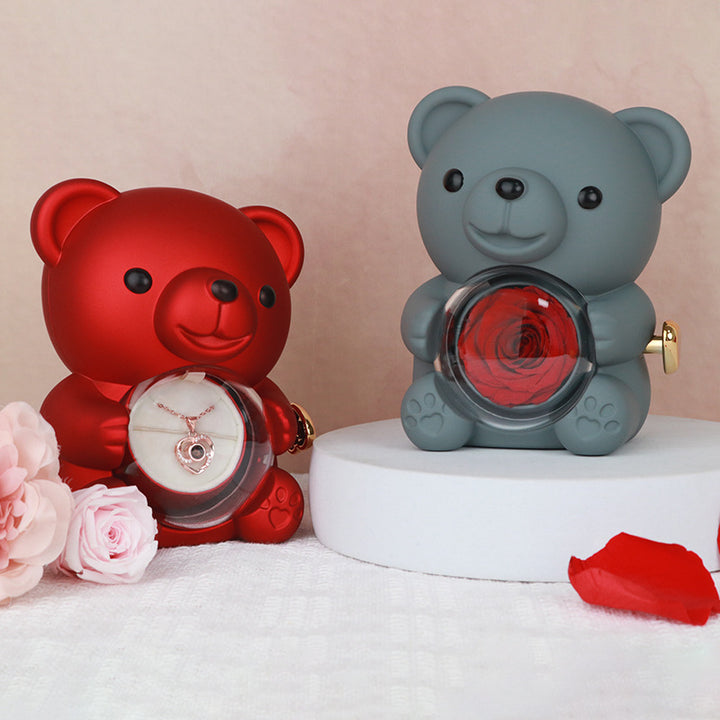 Preserved Rose Bear Jewelry Music Gift Box Set, Multiple‑Color Options
