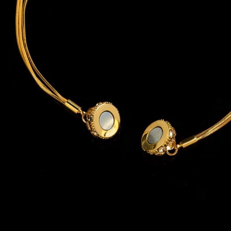 S925 Silver Multi-strand Snake Chain Diamond Ball Necklace, Luxury Multi-line Rhinestone Round Pendant Gold & Silver Tone Clavicle Chain