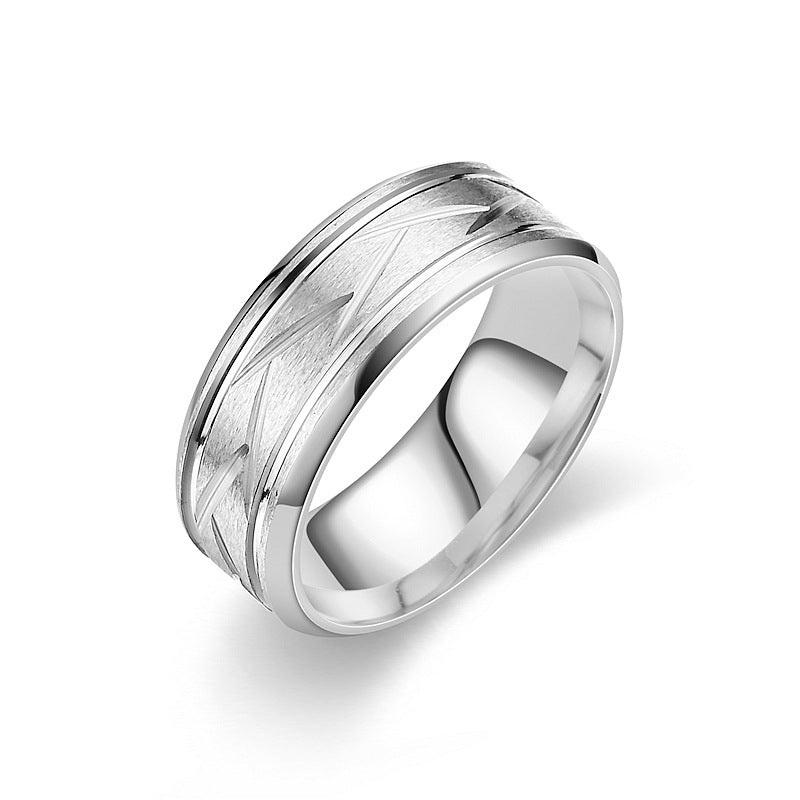 Men's Wide Band Ring With Triangle Engraving, 3 Colors Available Minimalist Fashion Ring
