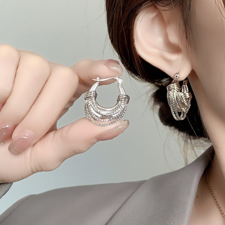 S925 Silver Multi-Layer Tassel Chain Hoop Earrings