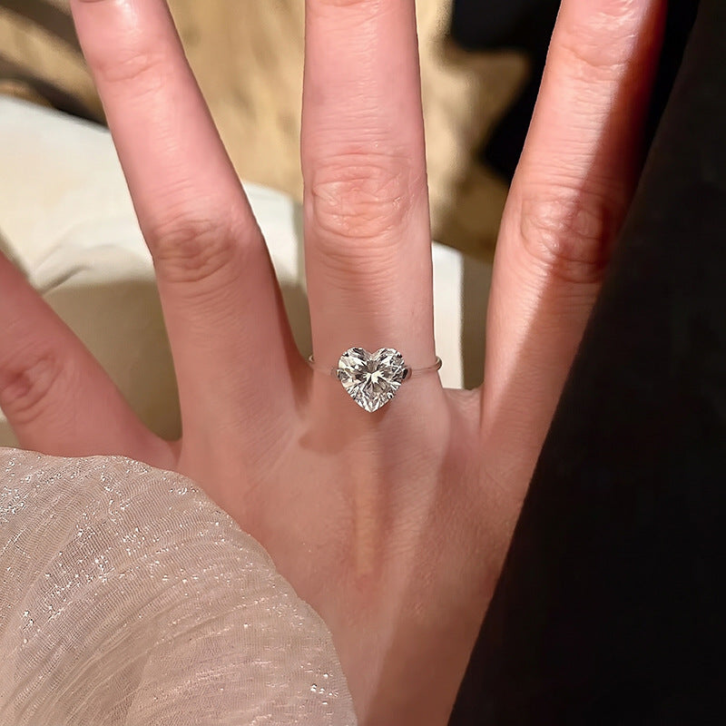 Minimalist Heart Solitaire Thin Band Ring, Slim Ring with Large & Small Heart Diamond Two Sizes