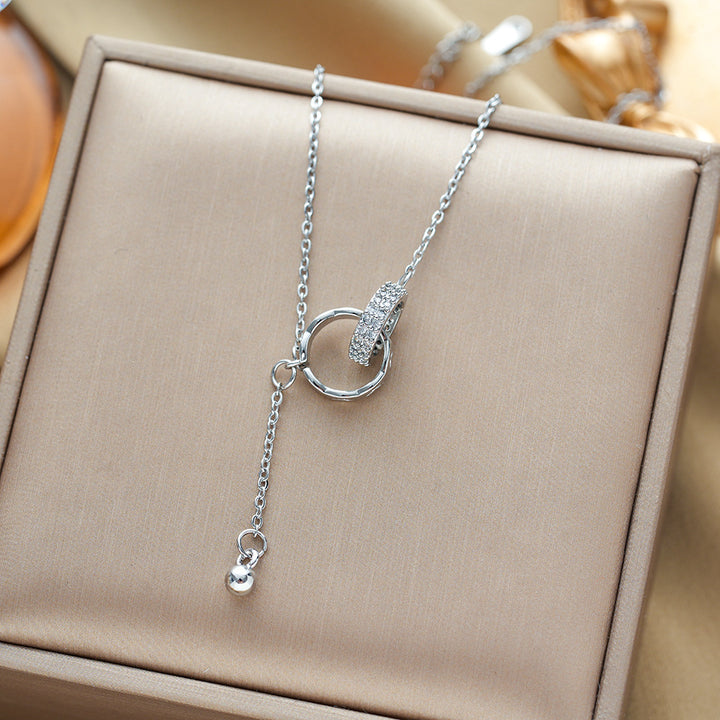 Interlocking Double Ring Pavé Necklace (Light Luxury Niche Design Necklace)