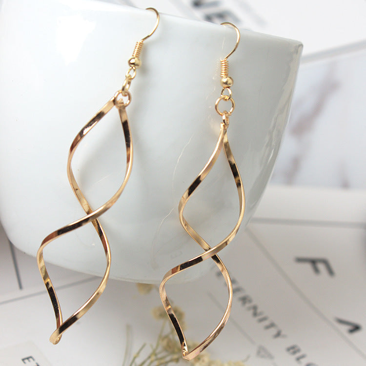 Twisted Rhombus Long Hook Earrings, Geometric Spiral Hollow Drop Earrings, Gold & Silver Tone S925 Silver Face Slimming Earrings