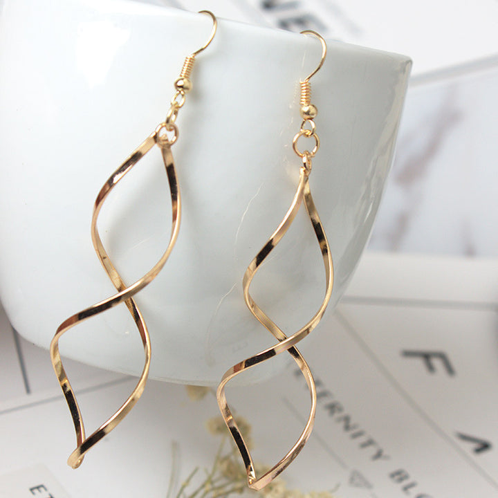 Twisted Rhombus Long Hook Earrings, Geometric Spiral Hollow Drop Earrings, Gold & Silver Tone S925 Silver Face Slimming Earrings