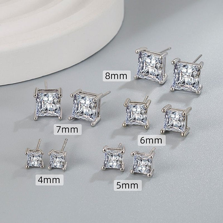 Princess Cut Diamond Multi-Size Stud Earring Set (Light Luxury Versatile Basic Earrings)