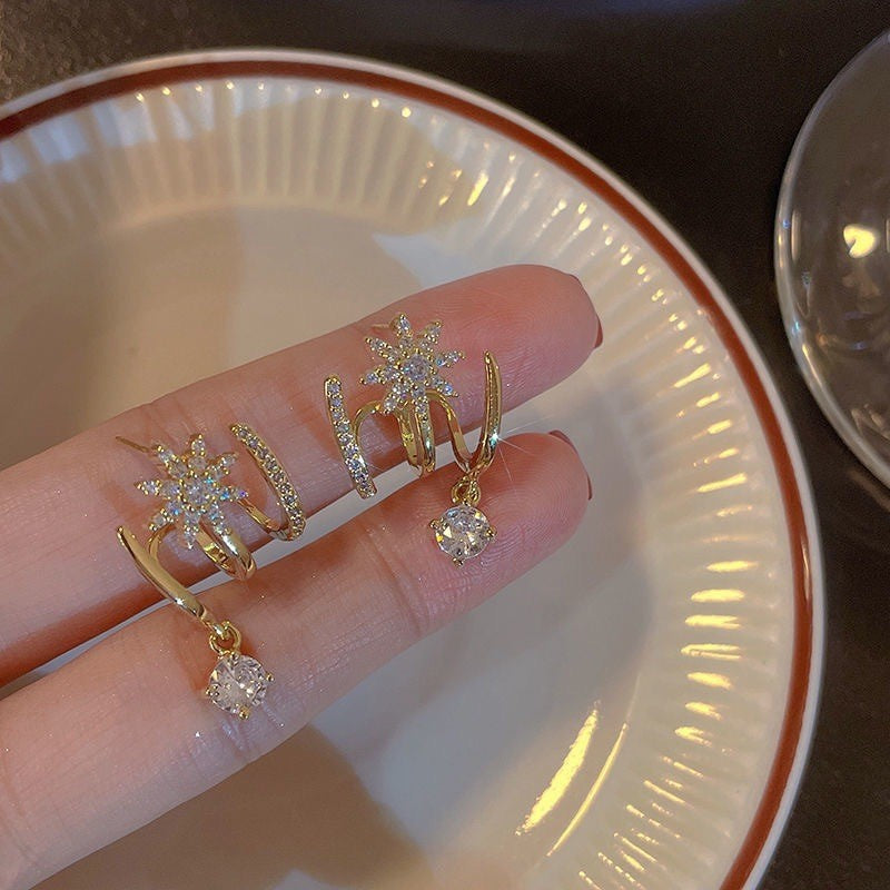Star‑Burst Multi‑Hoop Drop S925 Silver Earrings