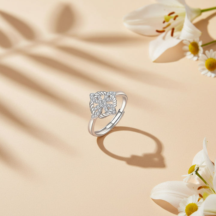 Twisted Rope Clover Diamond Open Ring (Delicate Luxury Statement Band)
