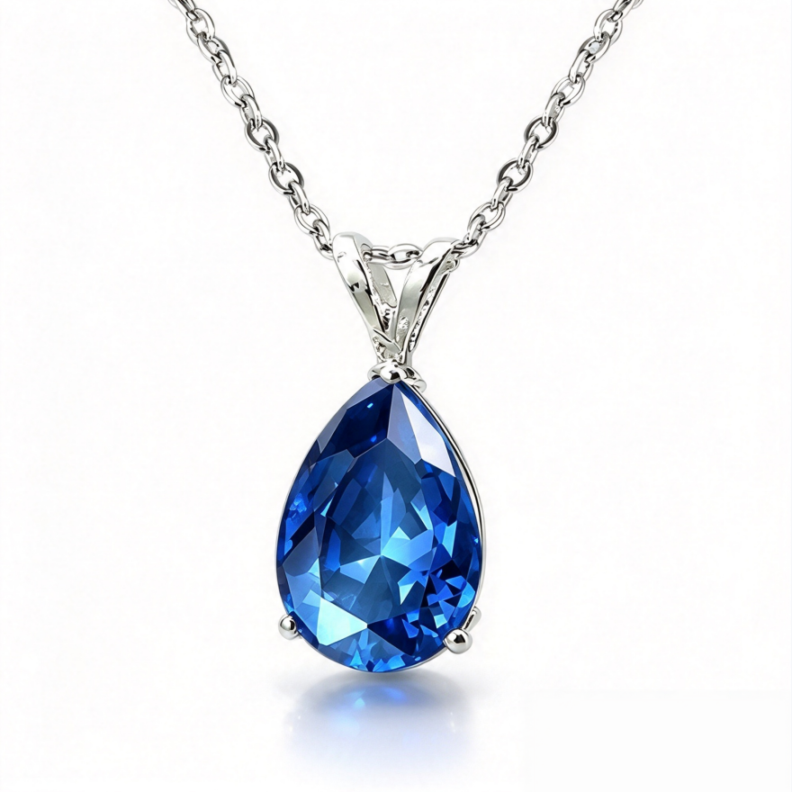 S925 Silver Pear-shaped Teardrop Gemstone Pendant Necklace, Multi-color Luxury Evening Choker
