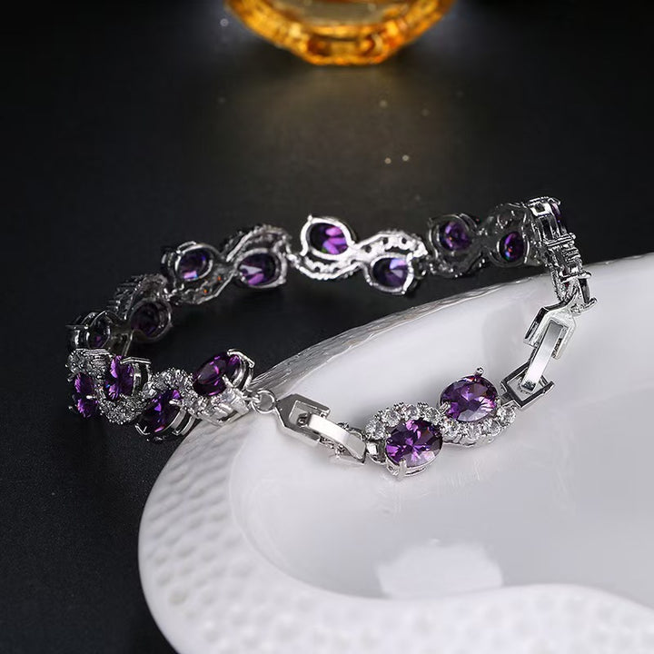 Oval Purple Diamond Interwoven Silver Bracelet