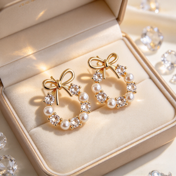Bow Pearl Wreath Earrings