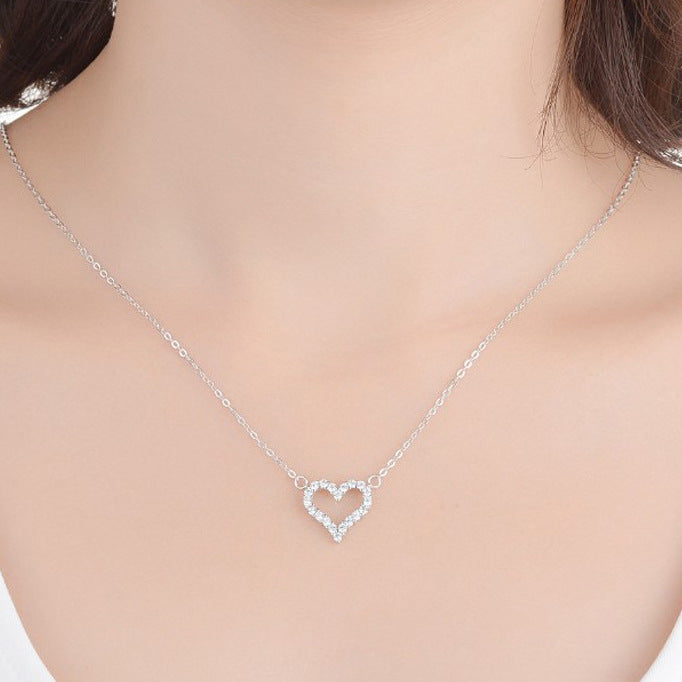Open Heart Pavé Pendant Necklace Set (Light Luxury Niche Minimalist Choker)