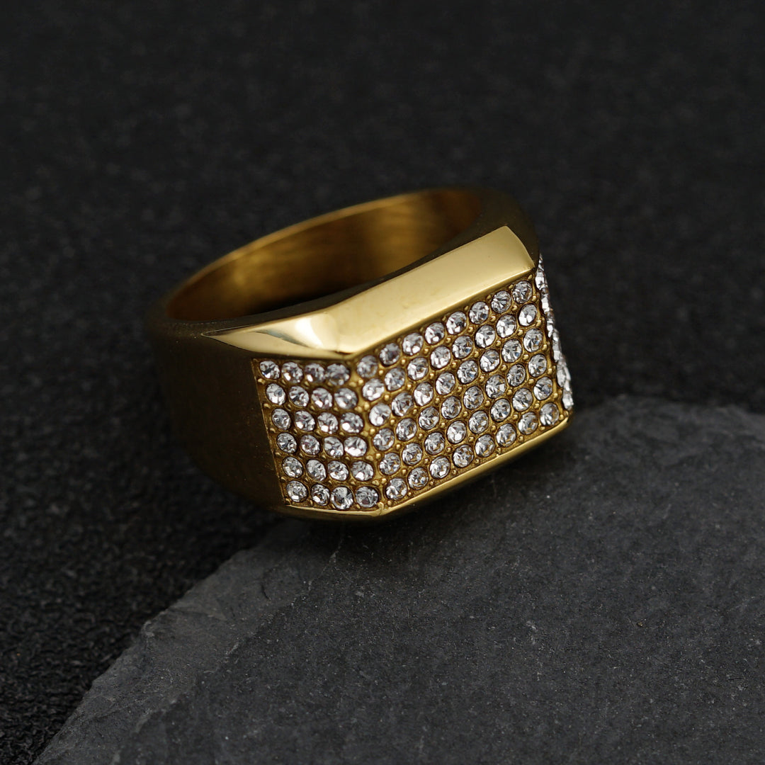 Hip-Hop Square Pavé Ring (Street Style Unisex Statement Band)