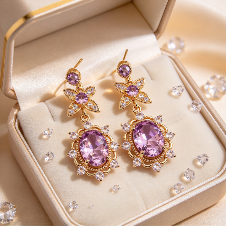 Vintage Amethyst Floral Drop Earrings