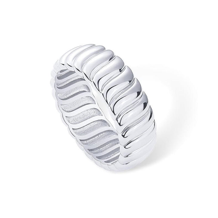 Wide Ribbed Wave Texture Band Ring (2 Colors Minimalist Luxury Statement Band)