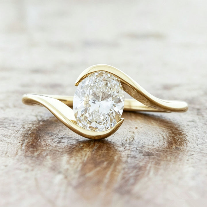 Gold Oval‑Stone Wave Stackable Ring Set