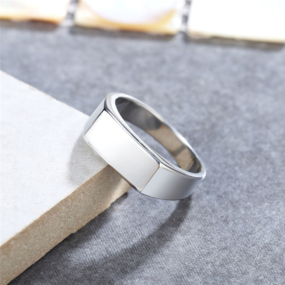 S925 Silver Rectangular Blank Signet Ring, Minimalist Geometric Wide Band Men Ring