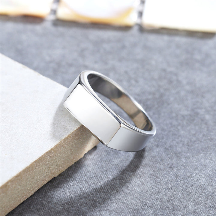 S925 Silver Rectangular Blank Signet Ring, Minimalist Geometric Wide Band Men Ring