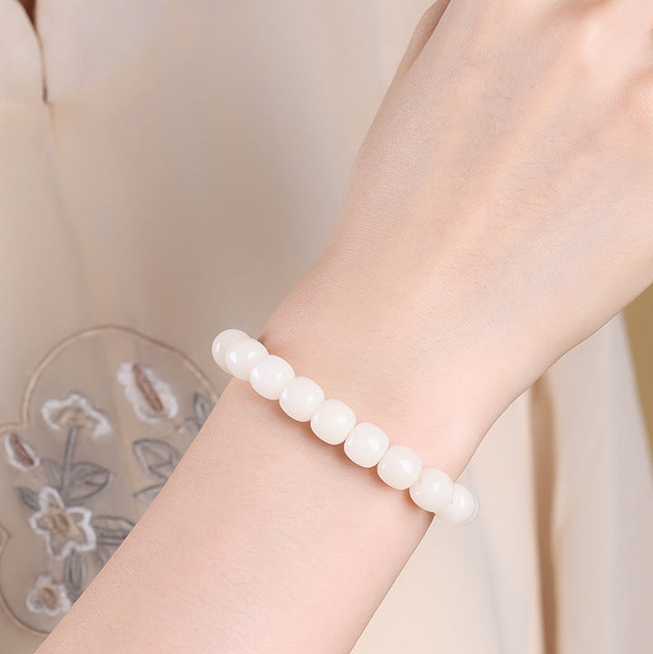 White Jade Old Barrel Bead Bracelet (Warm Elegant Playable Jewelry)