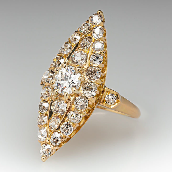 Gold Marquise‑Shaped Full‑Pave Diamond Ring