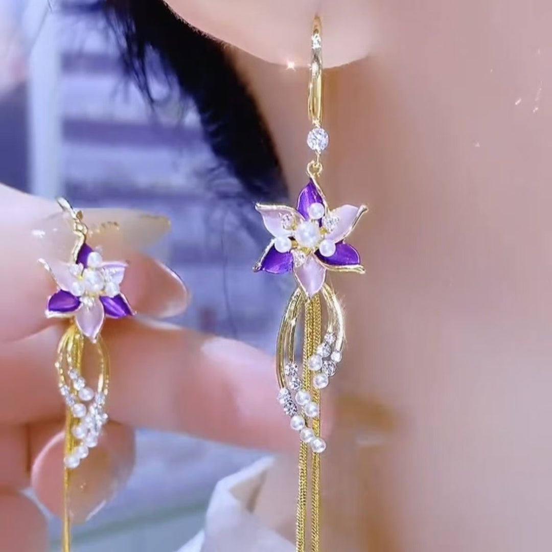 Enamel Floral Tassel Drop Earrings (Light Luxury Niche Design Earrings)