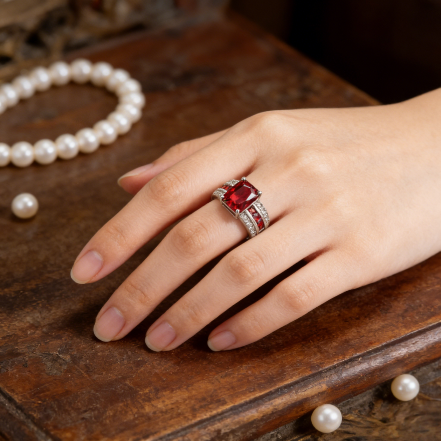 Square Cushion Gemstone Pavé Ring (Luxury Vintage Glam Band)