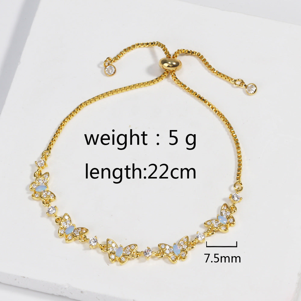 Iridescent Shell Butterfly & Pave Diamond Slider Bracelet (Sweet-Cool Girlish Heart Light Luxury Style)