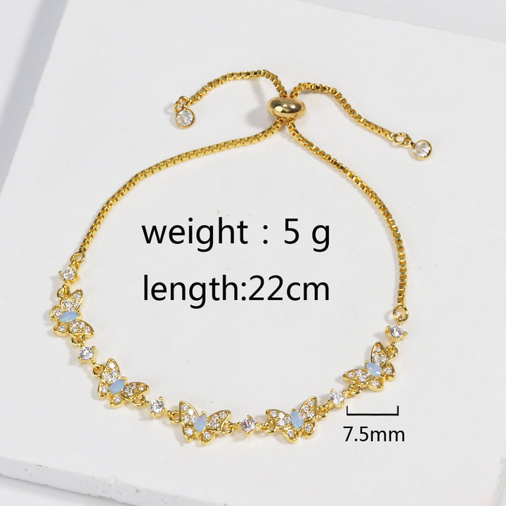 Iridescent Shell Butterfly & Pave Diamond Slider Bracelet (Sweet-Cool Girlish Heart Light Luxury Style)
