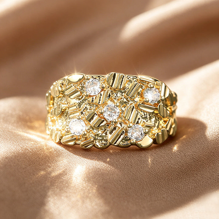 Vintage Textured diamond Wide Band Ring (Luxury Statement Ring)