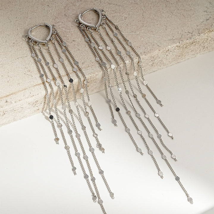 Sequin Tassel Long Threader Earrings (2 Colors Delicate Luxury Drop Earrings)