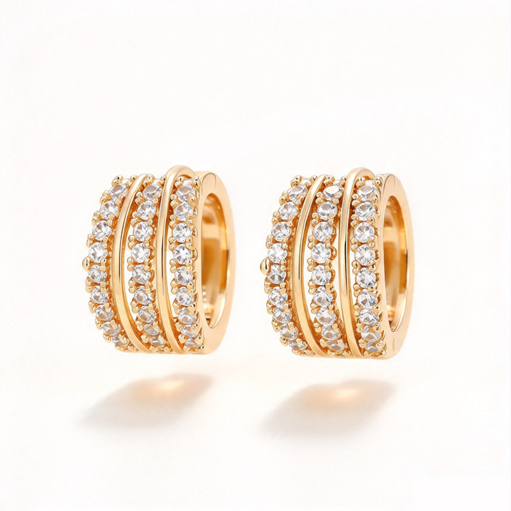 Multi‑Row Pave‑Set C‑Shape Huggie S925 Silver Earrings