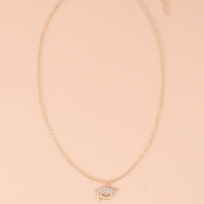 Graduation Cap Rhinestone Pendant Necklace