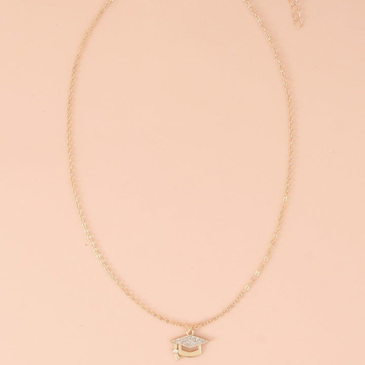 Graduation Cap Rhinestone Pendant Necklace