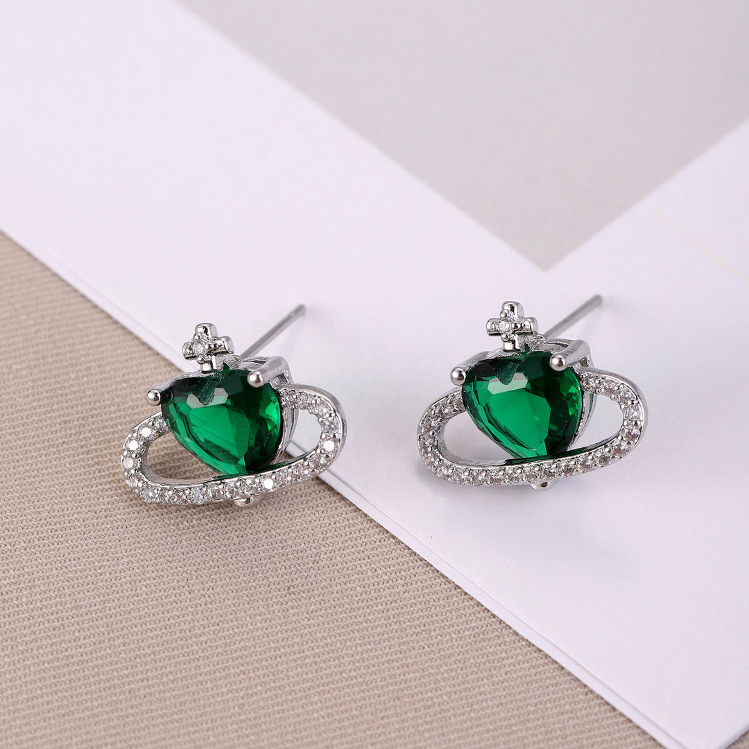 Heart Planet Gemstone Stud Set (Light Luxury Niche Sweet & Cool Earrings)