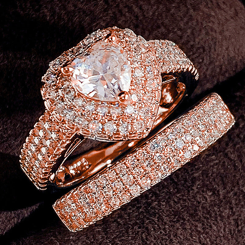 Heart Halo Stackable Ring Set (Light Luxury Niche Romantic Band)