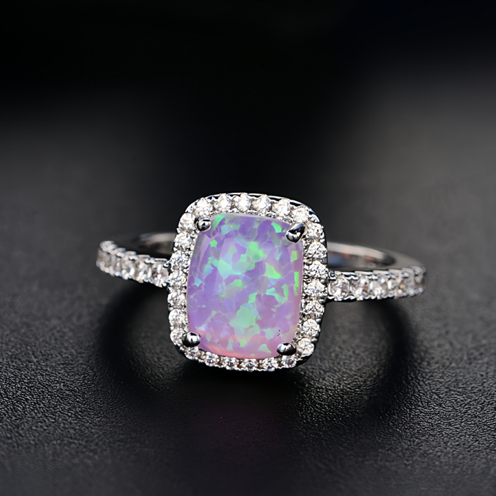 Opal Halo Square Sugar Ring (Light Luxury Niche Iridescent Band)
