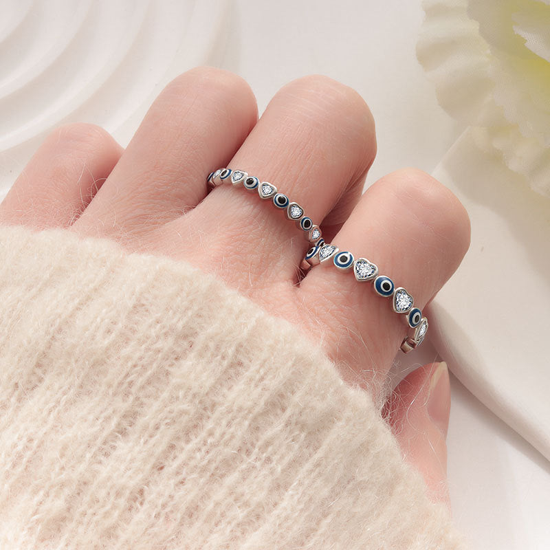 Evil Eye & Heart diamond Eternity Band Ring (2 Colors Delicate Statement Ring)