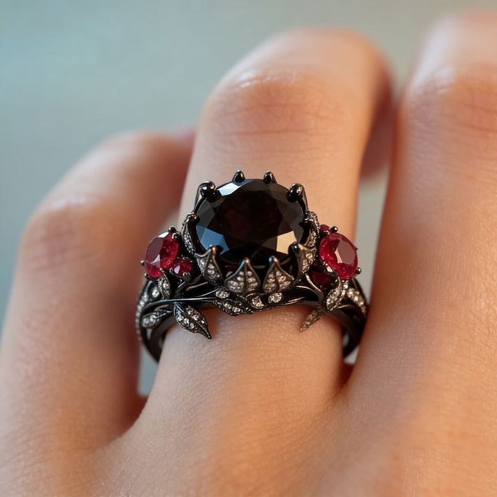 Dark Gothic Vine Garnet Statement Ring (Vintage Luxury Women's Band)