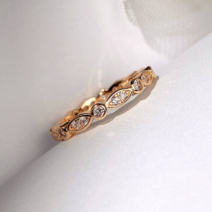 Vintage Milgrain Marquise Alternating Band, European Embossed Diamond Half Eternity Ring Gold Silver Stackable Wedding Guard Band