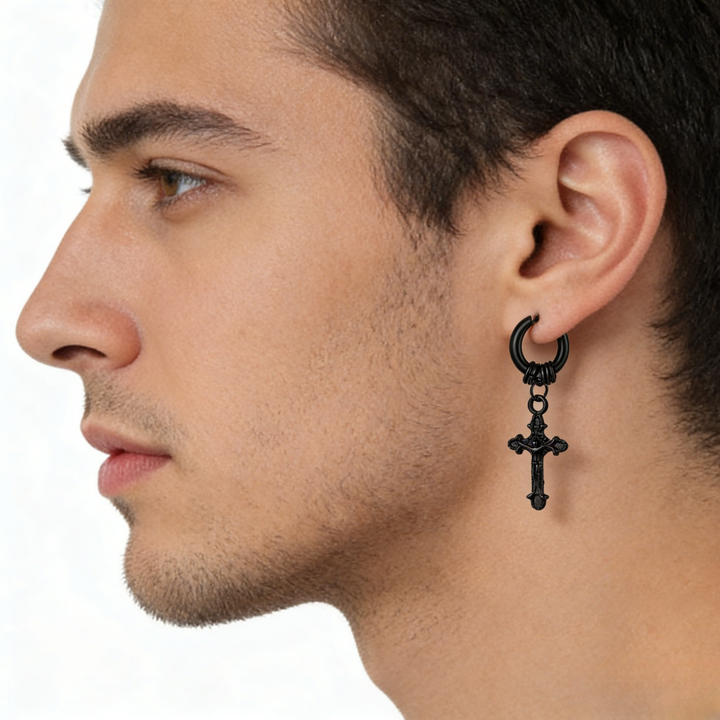 Gothic Cross Dangle Huggie Earrings (Light Luxury Niche Edgy Earrings)
