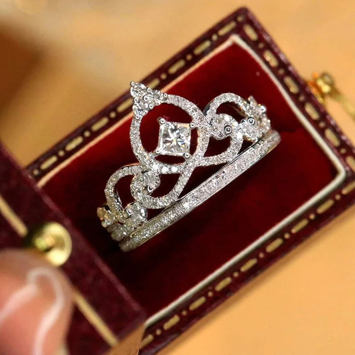 Princess Crown Double‑Layer Diamond Ring