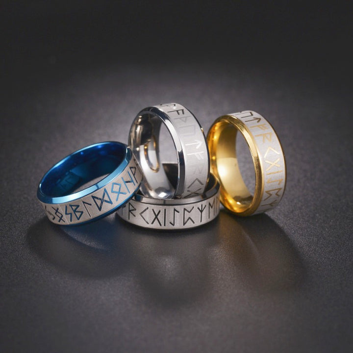 Viking Rune Two-Tone Matte Ring, S925 Silver Minimalist Unisex Couple Band, 4 Colors Gold/Silver/Black/Blue